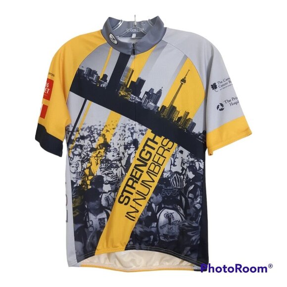 Sugoi Cycling Jersey Mens Med Yellow Ride To Conquer Cancer Racing Bike Canada - Picture 1 of 6